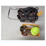 toolbox on wheels full of sanding belts, rubber belts, heavy duty electrical with plug in, saw blade, cut off saw blades and more