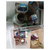 Tote of nails, new saw blades, screws and more