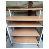 Heavy duty double sided shelf on wheels with metal frame and wood shelves