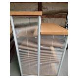 Heavy duty double sided shelf on wheels with metal frame and wood shelves