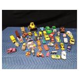 Lot of toy cars, trucks, tractors, bus, RTVs, and more