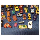 Lot of toy cars, trucks, tractors, bus, RTVs, and more