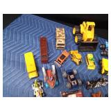 Lot of toy cars, trucks, tractors, bus, RTVs, and more