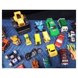 Lot of toy cars, trucks, tractors, bus, RTVs, and more