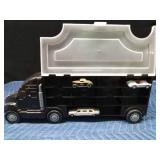 Semi toy car carrier with Hot Wheels and Matchbox cars