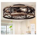 Farmhouse Flush Mount Cages Ceiling Fan with Light 19" Rustic Brown $118.99 Retail - Brand New