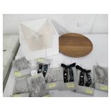 Lot of bling wrist straps, a wood b...