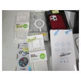 Plastic crate filled with phone acc...