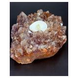 Stunning Raw Citrine Geode Cluster Tea Light Candle Holder – Natural Crystal Decor. 2 lbs. /.909 g