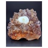 Stunning Raw Citrine Geode Cluster Tea Light Candle Holder – Natural Crystal Decor. 2 lbs. /.909 g