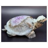 Hand-Carved Natural Amethyst & Agate Geode Turtle Sculpture.   2 lbs 10.1 oz. / 1.195 kg.
