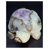 Hand-Carved Natural Amethyst & Agate Geode Turtle Sculpture.   2 lbs 10.1 oz. / 1.195 kg.