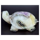 Hand-Carved Natural Amethyst & Agate Geode Turtle Sculpture.   2 lbs 10.1 oz. / 1.195 kg.