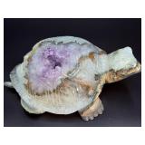 Hand-Carved Natural Amethyst & Agate Geode Turtle Sculpture.   2 lbs 10.1 oz. / 1.195 kg.