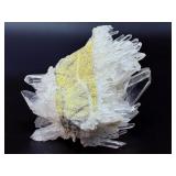 Large Arkansas Quartz Crystal Cluster on Rare Yellow Iron Oxide Matrix – Collector Grade.     1 lb 5.5 oz / 642 g.