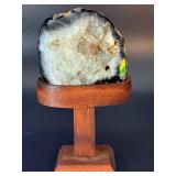Natural Brazilian Blue Agate Druzy Specimen on Custom Wooden Display Stand.   12.5 oz / 356 g.
