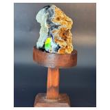 Natural Brazilian Blue Agate Druzy Specimen on Custom Wooden Display Stand.   12.5 oz / 356 g.