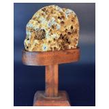 Natural Brazilian Blue Agate Druzy Specimen on Custom Wooden Display Stand.   12.5 oz / 356 g.
