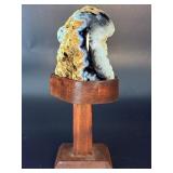 Natural Brazilian Blue Agate Druzy Specimen on Custom Wooden Display Stand.   12.5 oz / 356 g.