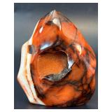 Stunning Polished Carnelian Agate Flame with Natural Druzy Pocket Madagascar Specimen.   1 lb 5.3 oz / 604 g.