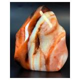 Stunning Polished Carnelian Agate Flame with Natural Druzy Pocket Madagascar Specimen.   1 lb 5.3 oz / 604 g.
