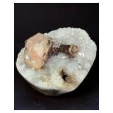 Exquisite Peach Stilbite Crystal on Sparkling Quartz Druzy Geode.   1 lb 3.6 oz / 557 g.