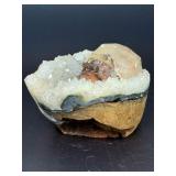 Exquisite Peach Stilbite Crystal on Sparkling Quartz Druzy Geode.   1 lb 3.6 oz / 557 g.
