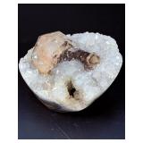 Exquisite Peach Stilbite Crystal on Sparkling Quartz Druzy Geode.   1 lb 3.6 oz / 557 g.
