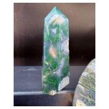 Artisan Moss Agate Collection: Hand-Carved Botanical & Tower Set.  15.2 oz / 431 g.