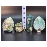 Artisan Moss Agate Collection: Hand-Carved Botanical & Tower Set.  15.2 oz / 431 g.