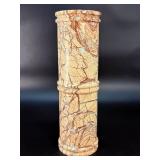 Vintage Hand-Carved Cylindrical Stone Vase - Floral & Branch Relief Motif - 1970s Style.   1 lb 15.7 oz / 899 g.