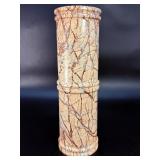 Vintage Hand-Carved Cylindrical Stone Vase - Floral & Branch Relief Motif - 1970s Style.   1 lb 15.7 oz / 899 g.
