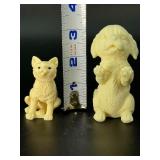 Exquisite Vintage Hand-Carved Tagua Nut "Vegetable Ivory" Animal Figurines – Cat & Dog Duo.   4.6 oz / 131 g