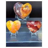 Set of 3 AAA+ Genuine Mookaite Jasper Polished Crystal Hearts - Rare Earth Tones.  11.7 oz / 333 g.