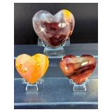 Set of 3 AAA+ Genuine Mookaite Jasper Polished Crystal Hearts - Rare Earth Tones.  11.7 oz / 333 g.