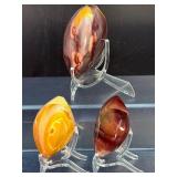Set of 3 AAA+ Genuine Mookaite Jasper Polished Crystal Hearts - Rare Earth Tones.  11.7 oz / 333 g.