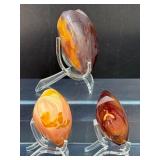 Set of 3 AAA+ Genuine Mookaite Jasper Polished Crystal Hearts - Rare Earth Tones.  11.7 oz / 333 g.