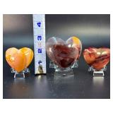 Set of 3 AAA+ Genuine Mookaite Jasper Polished Crystal Hearts - Rare Earth Tones.  11.7 oz / 333 g.