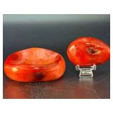Stunning Natural Madagascar Banded Carnelian Bowl & Polished Palm Stone Set.  1 lb ,1 oz / 459 g.