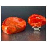 Stunning Natural Madagascar Banded Carnelian Bowl & Polished Palm Stone Set.  1 lb ,1 oz / 459 g.