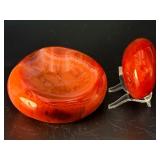 Stunning Natural Madagascar Banded Carnelian Bowl & Polished Palm Stone Set.  1 lb ,1 oz / 459 g.
