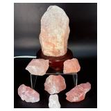 Stunning Natural Rose Quartz Lamp & 5 Raw Specimen Set.   4 lbs 2.7 oz / 1.892 kg.