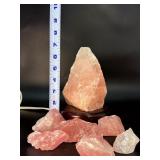 Stunning Natural Rose Quartz Lamp & 5 Raw Specimen Set.   4 lbs 2.7 oz / 1.892 kg.