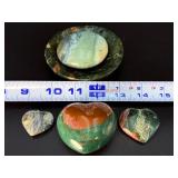 Rare 5-Piece Collector’s Set: Polished Madagascan Ocean Jasper Heart, Palm Stone & Bowl Collection.  1 lb 4.5 oz / 584 g.