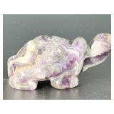 Stunning Natural Agate Amethyst Geode Slice & Hand-Carved Dream Amethyst Turtle Figurine.   9.2 oz / 261 g.