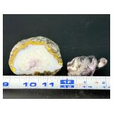 Stunning Natural Agate Amethyst Geode Slice & Hand-Carved Dream Amethyst Turtle Figurine.   9.2 oz / 261 g.