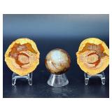 Stunning Pair of Xuanhua "Warring States" Thunderegg Agate Geodes - Natural Patterns, And a Natural Pietersite Sphere – The Tempest Stone.   8.9 oz / 254 g.