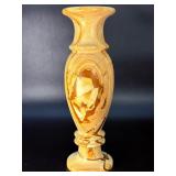 Vintage Hand-Carved Banded Onyx Stone Vase – "Teakwood" Marble.   2 lbs 12.8 oz / 1 kg 273 g.