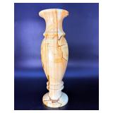 Vintage Hand-Carved Banded Onyx Stone Vase – "Teakwood" Marble.   2 lbs 12.8 oz / 1 kg 273 g.