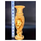 Vintage Hand-Carved Banded Onyx Stone Vase – "Teakwood" Marble.   2 lbs 12.8 oz / 1 kg 273 g.